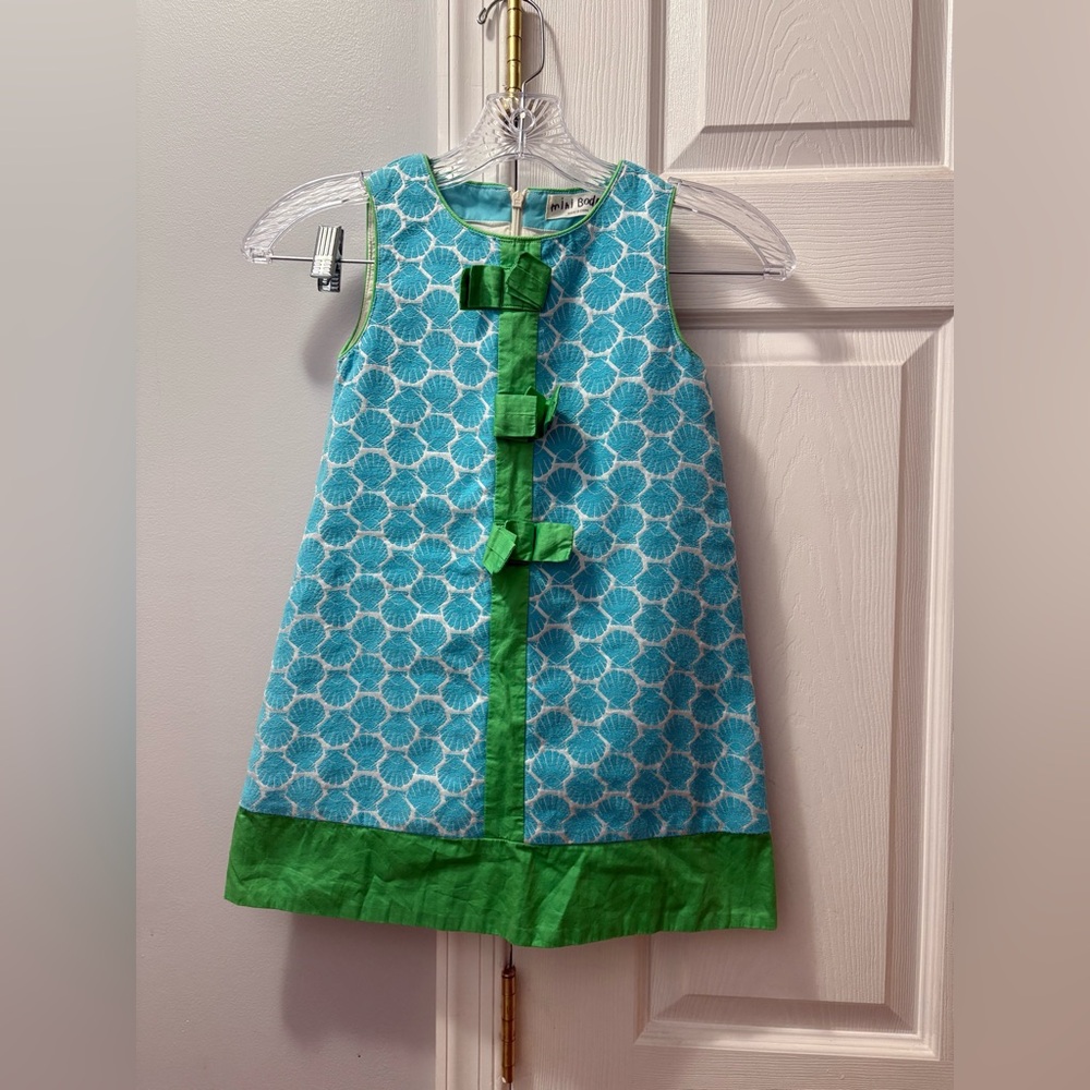 Mini Boden girls sea shell green blue dress size 5/6